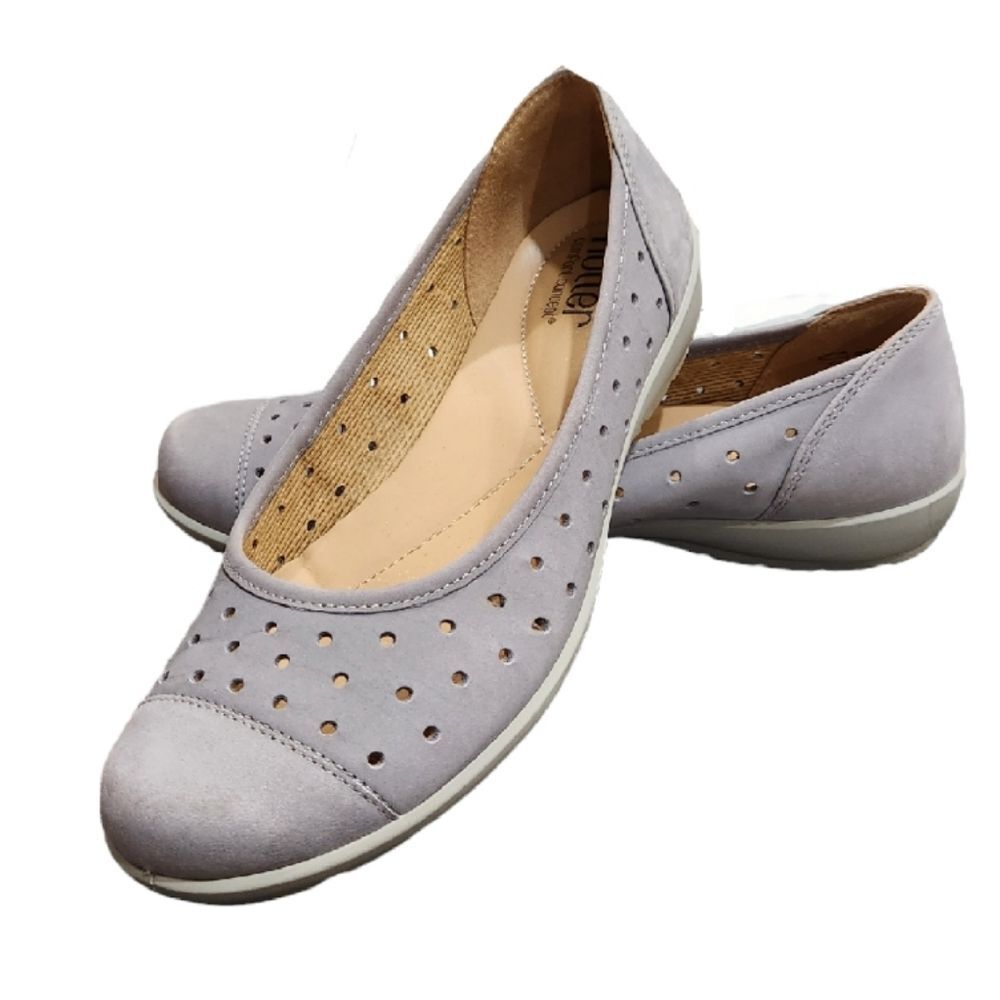Hotter Livvy Gray Soft-touch Nubuck Leather Cut Out Ballerina Flats Slip-on 8